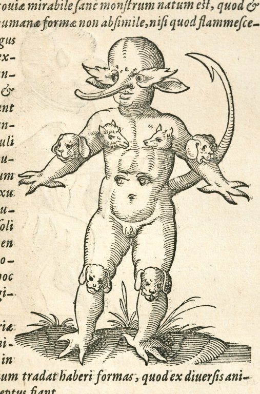 Criatura monstruosa na página de um livro antigo