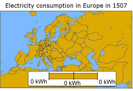 E também este mapa detalhando o consumo de eletricidade per capita na Europa de 1507. Minha grande dúvida é o motivo de ter sido selecionado este ano específico.